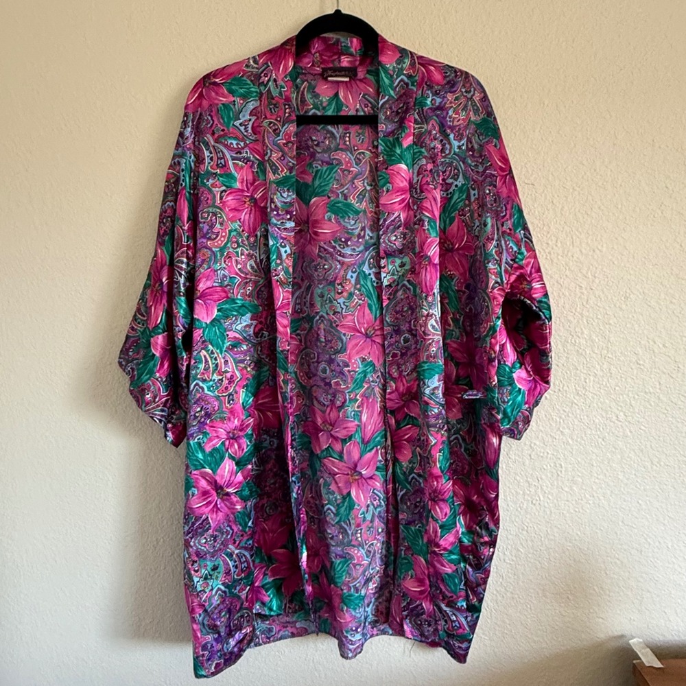 Frederick's of Hollywood OS 80s Lily Floral Robe‎ Retro Maximalist NO TIE